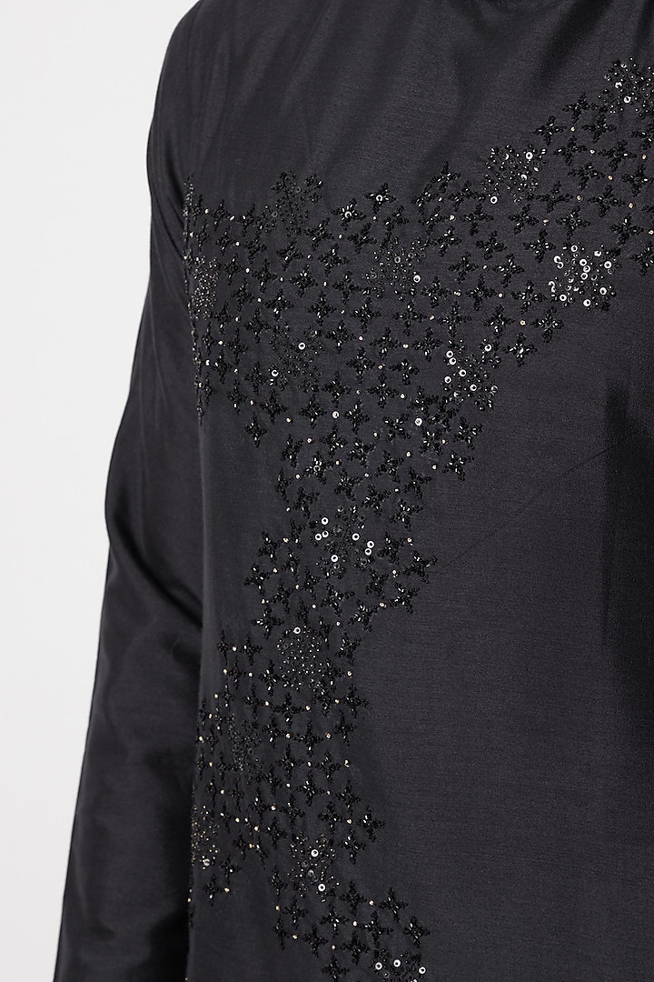 Black Sequins Embroidered Kurta Set For Boys by Anurav Men - Kids at Pernia's Pop Up Shop
