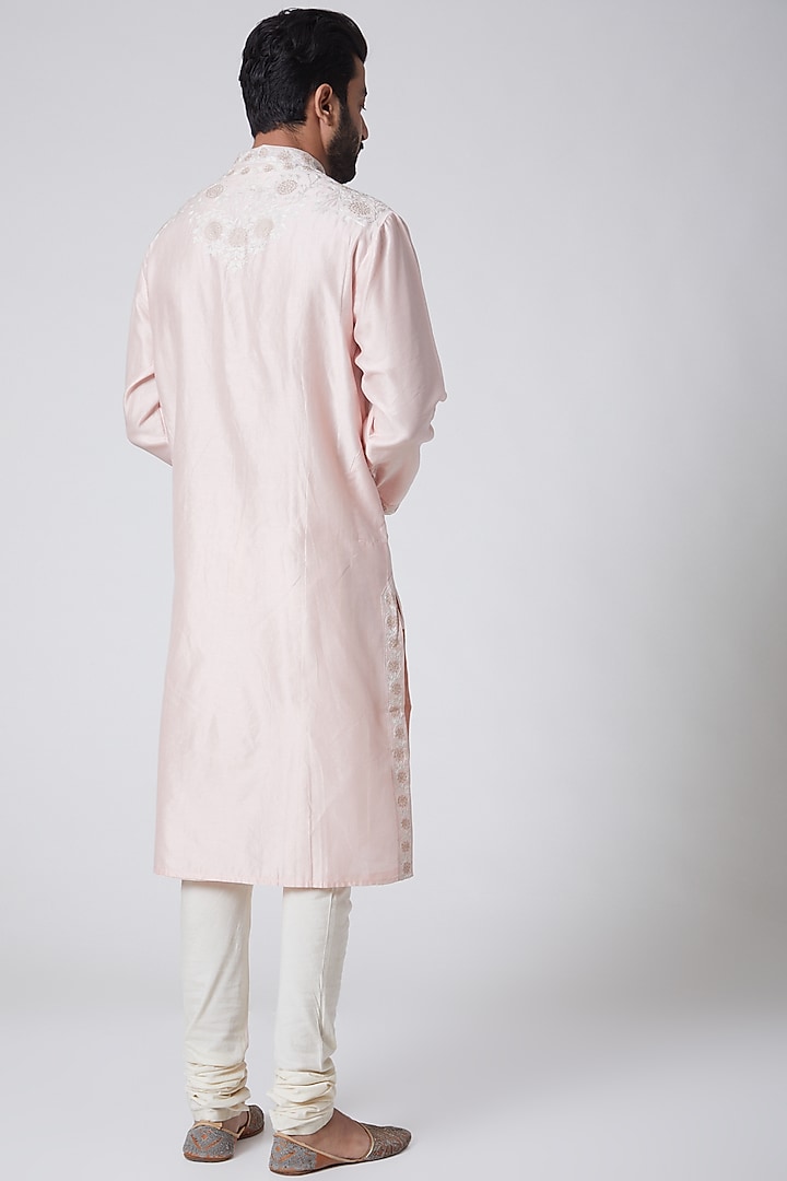 Blush Pink Embroidered Kurta For Boys by Anurav Men - Kids at Pernia's Pop Up Shop