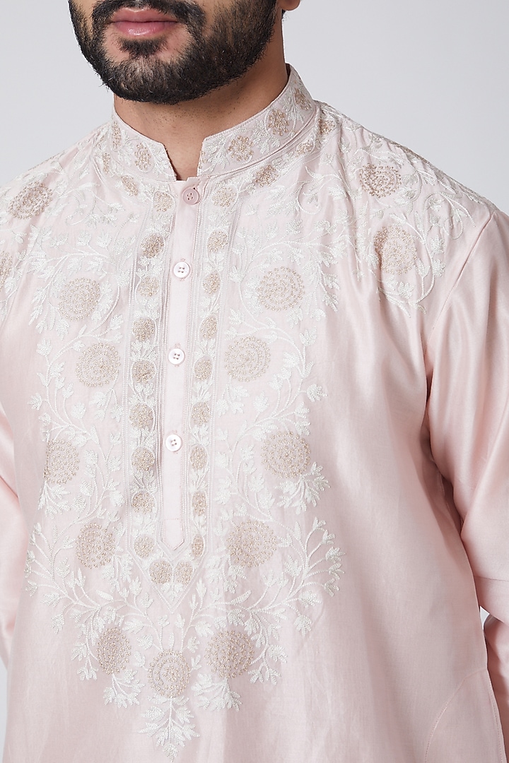 Blush Pink Embroidered Kurta For Boys by Anurav Men - Kids at Pernia's Pop Up Shop