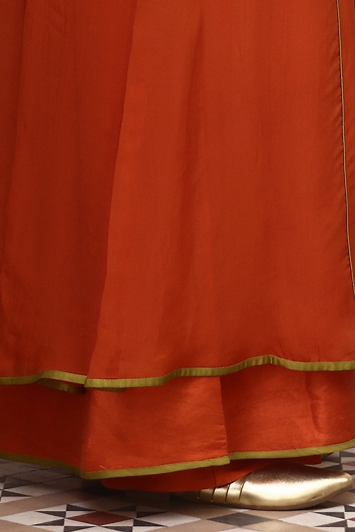 Orange Raw Silk & Organza Hand Embroidered Summer Dress by Aravi at Pernia's Pop Up Shop