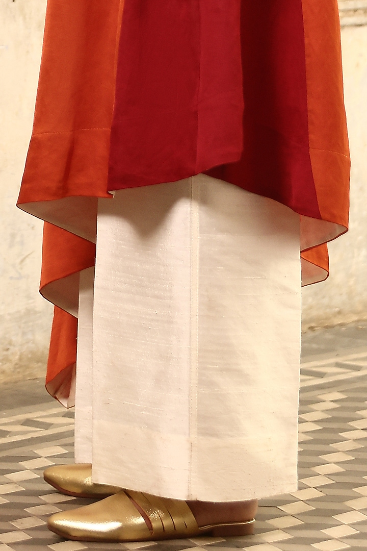 Orange Linen Sarin Hand Embroidered Tunic by Aravi at Pernia's Pop Up Shop