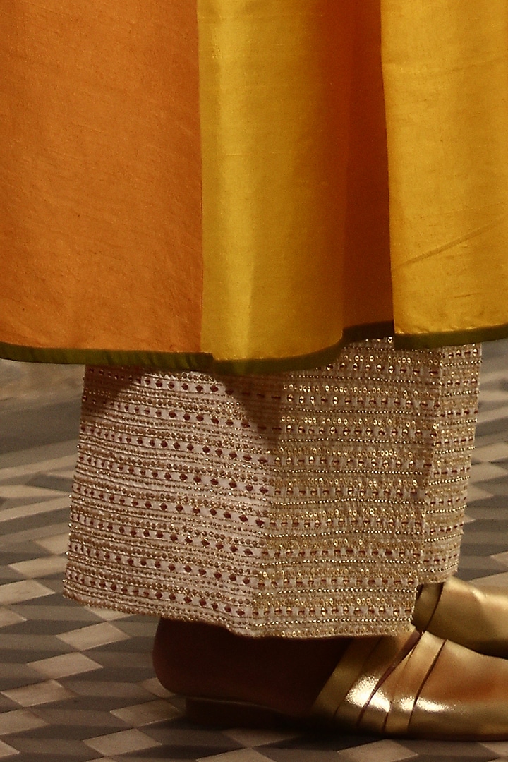 Yellow Raw Silk Kurta Set by Aravi at Pernia's Pop Up Shop