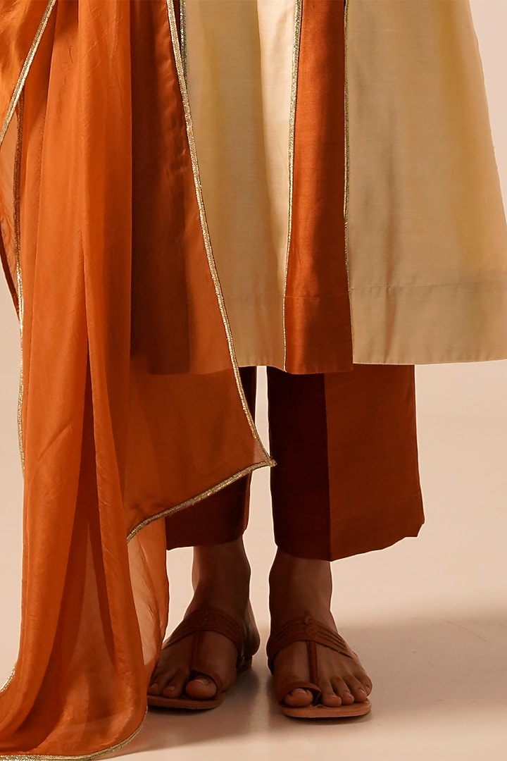 Cream Chanderi Silk A-Line Kurta Set by Aravi at Pernia's Pop Up Shop