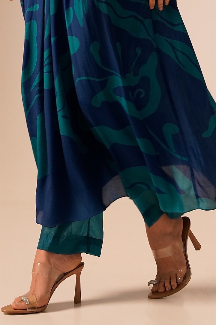 Blue Cupro Crepe Embroidered Party Wear Anarkali Set by Aravi at Pernia's Pop Up Shop