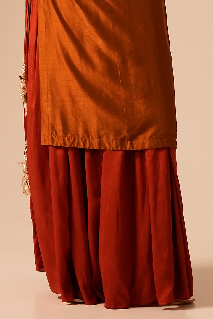 Deep Red Raw Silk Gathered Skirt Set by Aravi at Pernia's Pop Up Shop