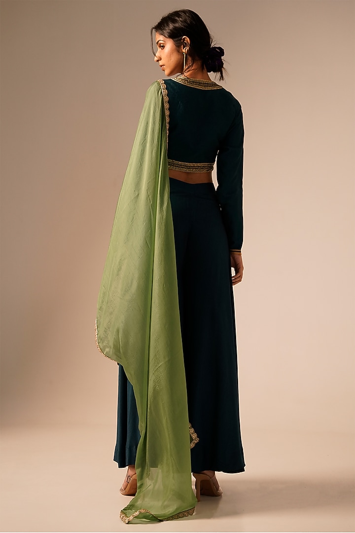 Teal Bemberg Raw Silk Palazzo Pant Set by Aravi at Pernia's Pop Up Shop