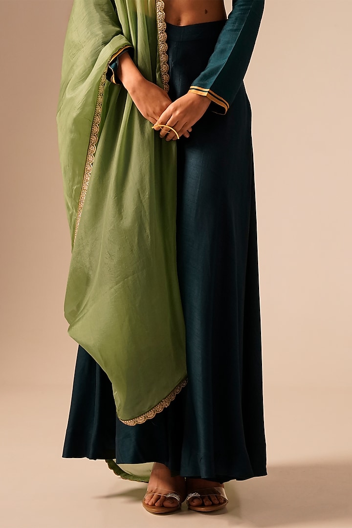 Teal Bemberg Raw Silk Palazzo Pant Set by Aravi at Pernia's Pop Up Shop