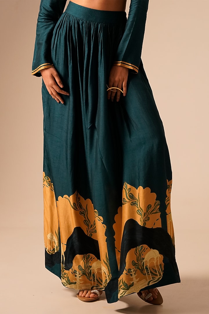 Teal Bemberg Raw Silk Skirt Set by Aravi at Pernia's Pop Up Shop