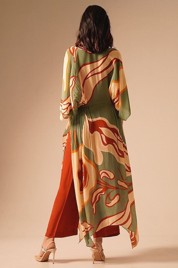 Multi-Colored Crepe Embroidered Kaftan Set by Aravi at Pernia's Pop Up Shop