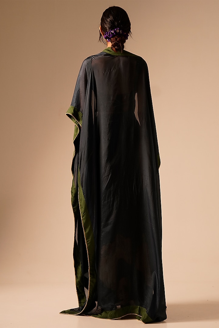 Teal Bemberg Raw Silk Printed Gathered Skirt Set by Aravi at Pernia's Pop Up Shop