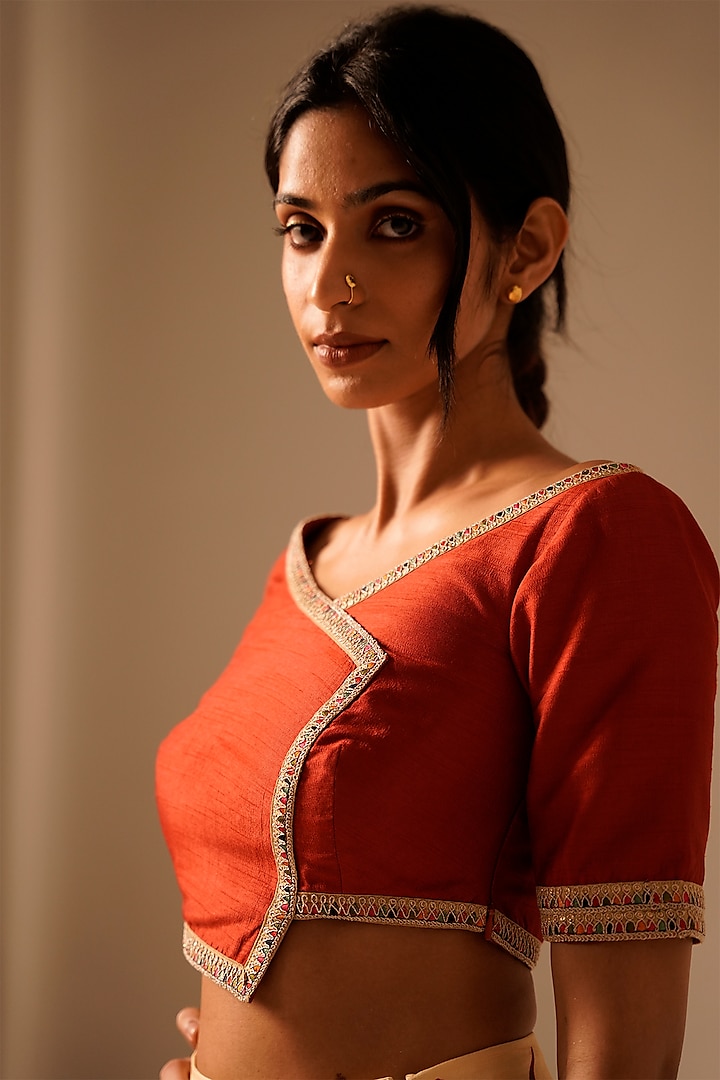 Multi-Colored Bemberg Raw Silk Embroidered Asymmetric Wedding Lehenga Set by Aravi at Pernia's Pop Up Shop