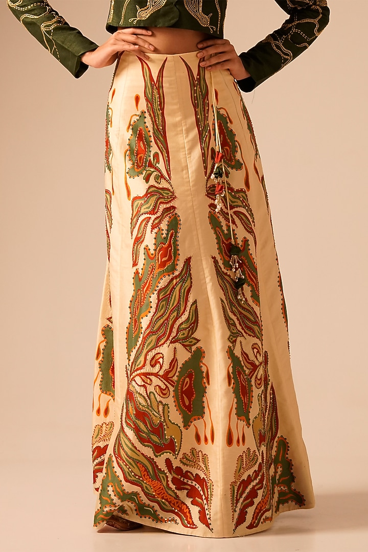 Multi-Colored Bemberg Raw Silk Embroidered Jacket Wedding Lehenga Set by Aravi at Pernia's Pop Up Shop