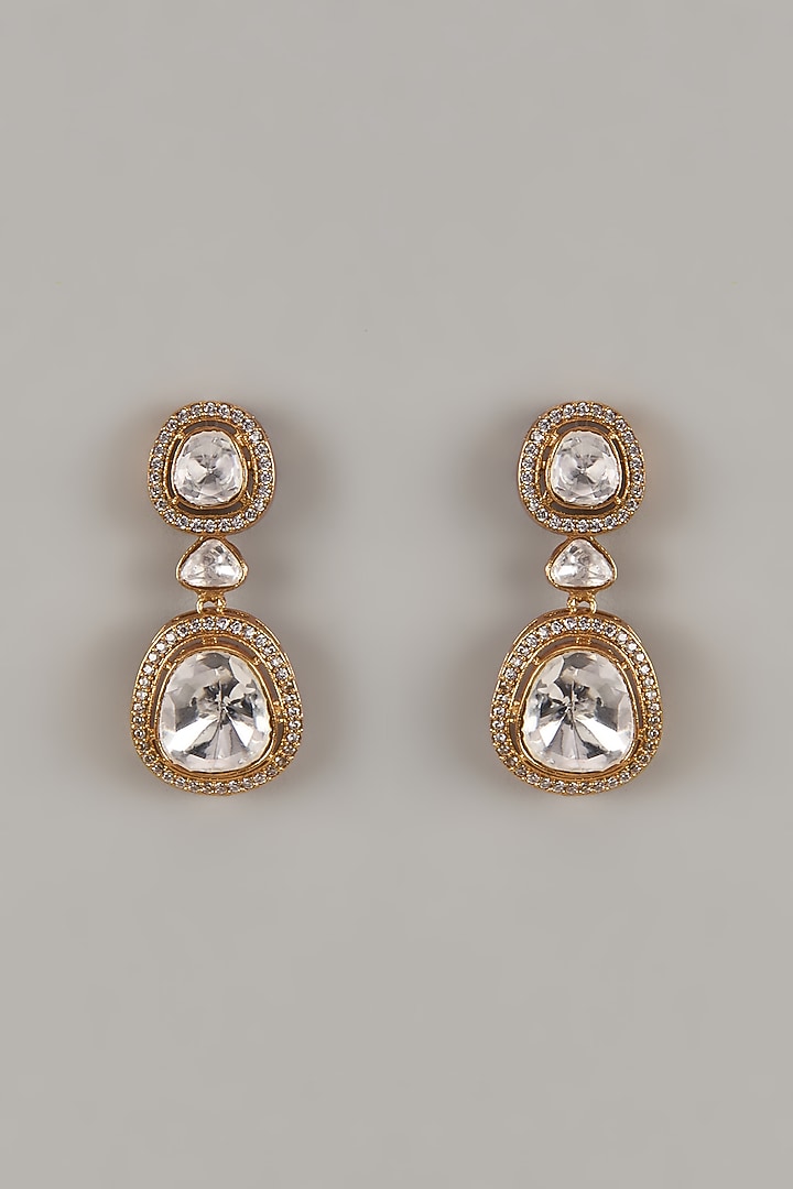 Gold Finish Uncut Zircon Dangler Earrings by Aryah Jewels at Pernia's Pop Up Shop