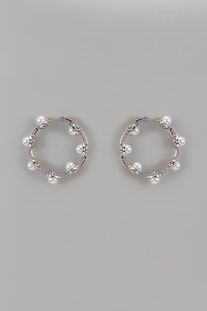 White Finish Uncut Zircon & Pearl Earrings by Aryah Jewels at Pernia's Pop Up Shop