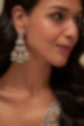 Victorian Finish Uncut Zircon & Beaded Jhumka Earrings by Aryah Jewels at Pernia's Pop Up Shop