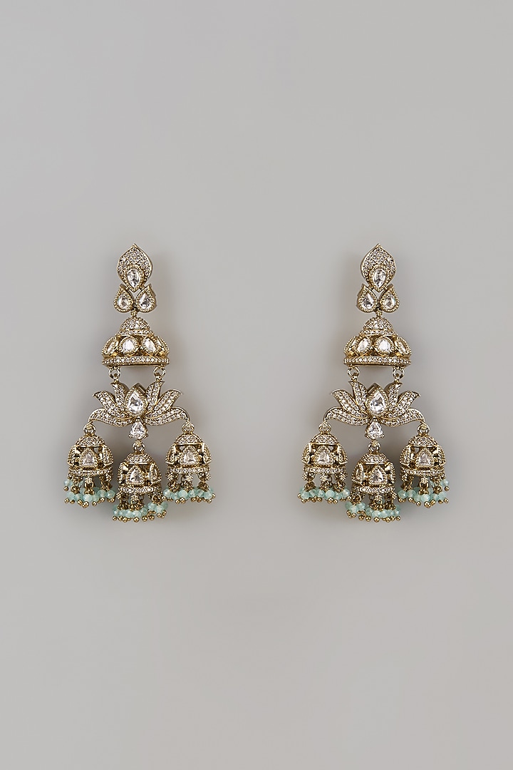 Victorian Finish Uncut Zircon & Beaded Jhumka Earrings by Aryah Jewels at Pernia's Pop Up Shop