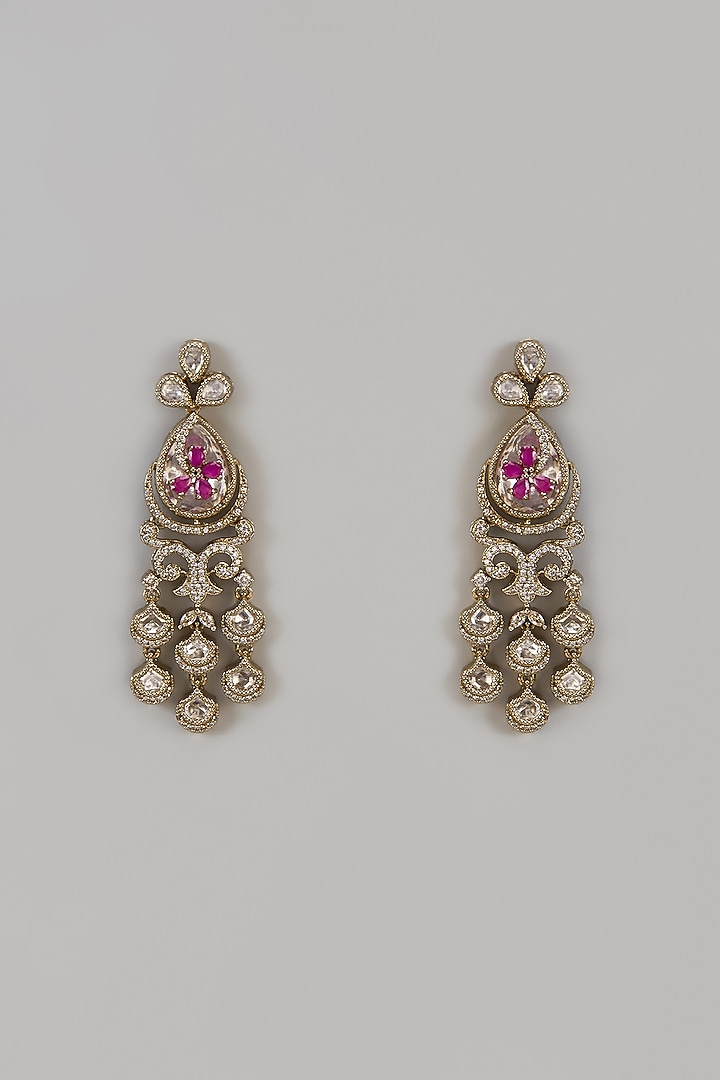 Victorian Finish Uncut Zircon & Ruby Dangler Earrings by Aryah Jewels at Pernia's Pop Up Shop