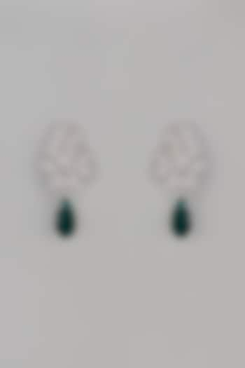 White Finish Uncut Zircon & Emerald Stone Dangler Earrings by Aryah Jewels at Pernia's Pop Up Shop