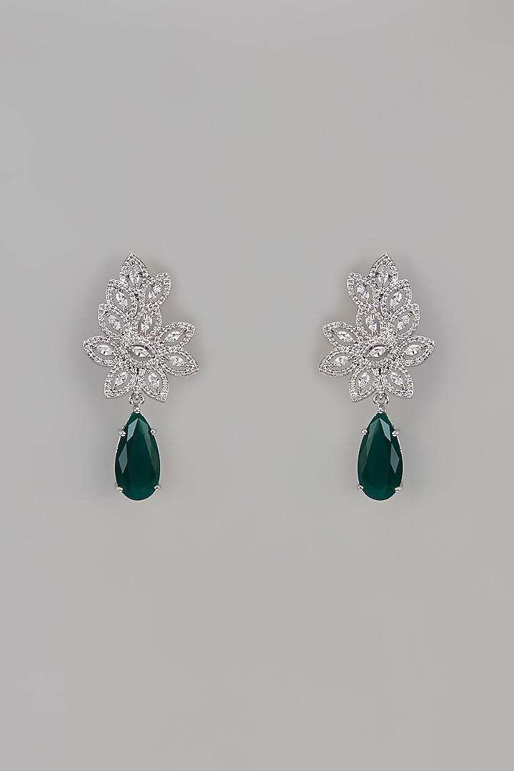 White Finish Uncut Zircon & Emerald Stone Dangler Earrings by Aryah Jewels at Pernia's Pop Up Shop