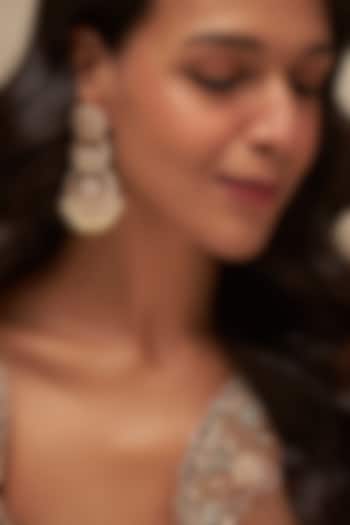 Gold Finish Uncut Zircon & Pearl Chandbali Earrings by Aryah Jewels at Pernia's Pop Up Shop