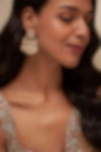 Gold Finish Uncut Zircon & Pearl Chandbali Earrings by Aryah Jewels at Pernia's Pop Up Shop