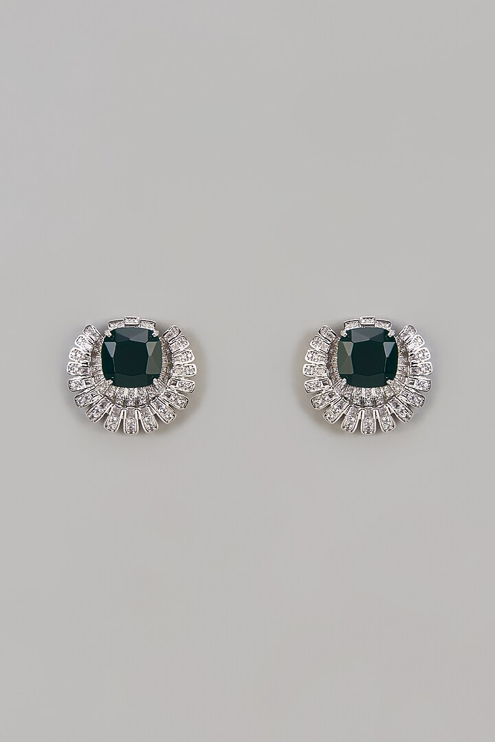 White Finish Uncut Zircon & Emerald Stone Stud Earrings by Aryah Jewels at Pernia's Pop Up Shop