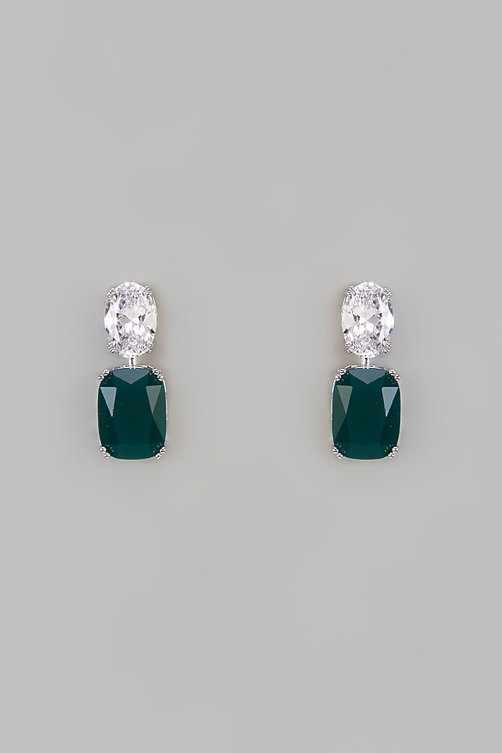 White Finish Oval-Cut Uncut Zircon & Emerald Stone Dangler Earrings by Aryah Jewels at Pernia's Pop Up Shop