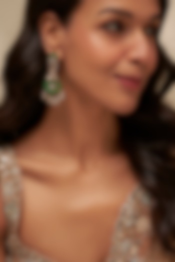 Victorian Finish Uncut Zircon & Emerald Stone Dangler Earrings by Aryah Jewels at Pernia's Pop Up Shop