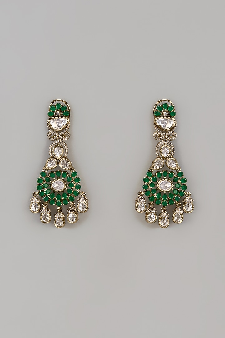 Victorian Finish Uncut Zircon & Emerald Stone Dangler Earrings by Aryah Jewels at Pernia's Pop Up Shop