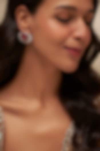 White Finish Uncut Zircon & Ruby Stone Stud Earrings by Aryah Jewels at Pernia's Pop Up Shop