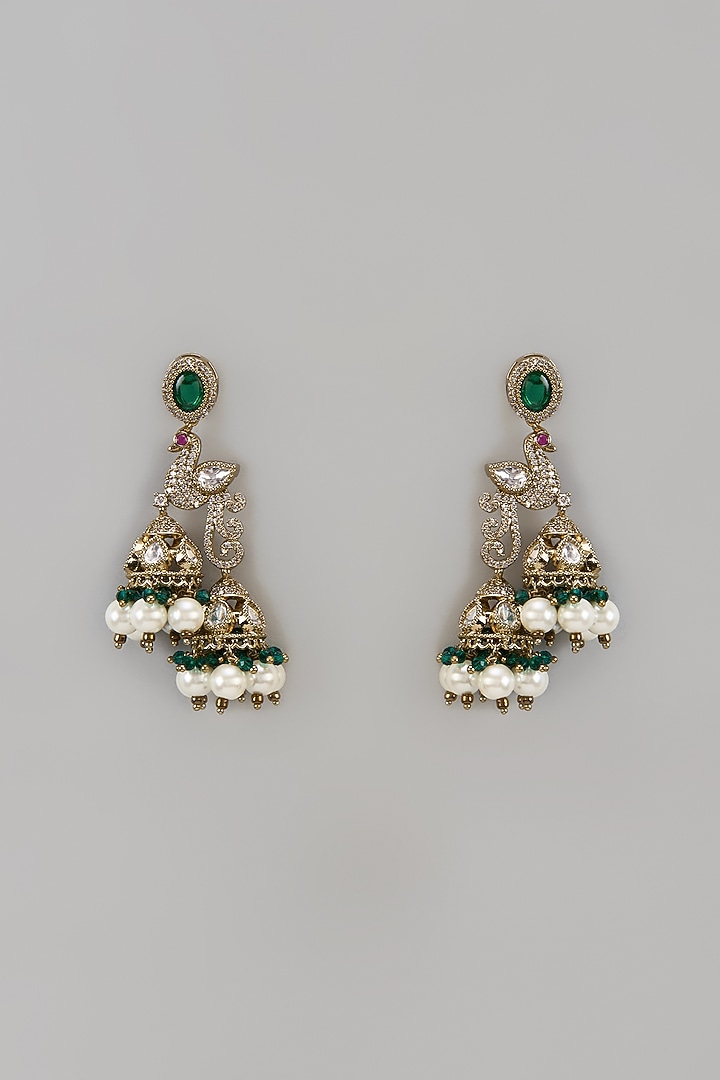 Victorian Finish Emerald Stone & Pearl Dangler Earrings by Aryah Jewels at Pernia's Pop Up Shop