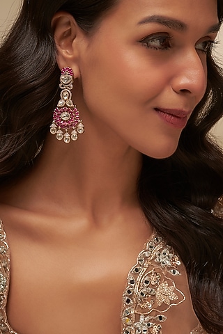 Victorian Finish Uncut Zircon & Ruby Stone Dangler Earrings by Aryah Jewels