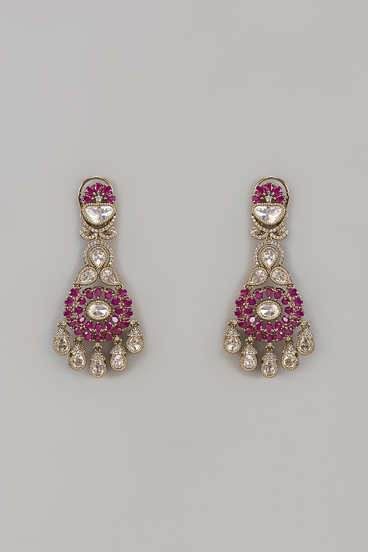 Victorian Finish Uncut Zircon & Ruby Stone Dangler Earrings by Aryah Jewels at Pernia's Pop Up Shop
