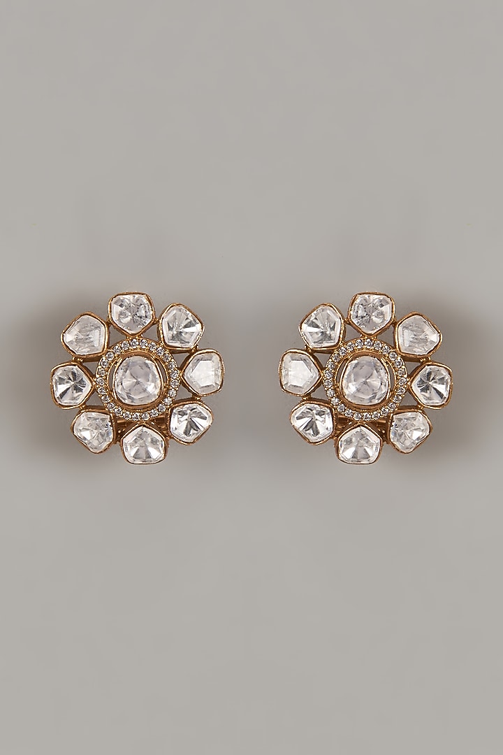 Gold Finish Uncut Zircon Stud Earrings by Aryah Jewels at Pernia's Pop Up Shop