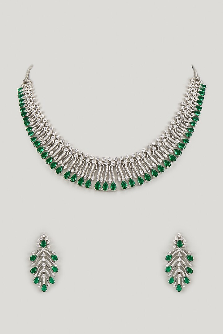 White Finish Green Stone & Uncut Zircon Choker Necklace Set by Aryah Jewels at Pernia's Pop Up Shop