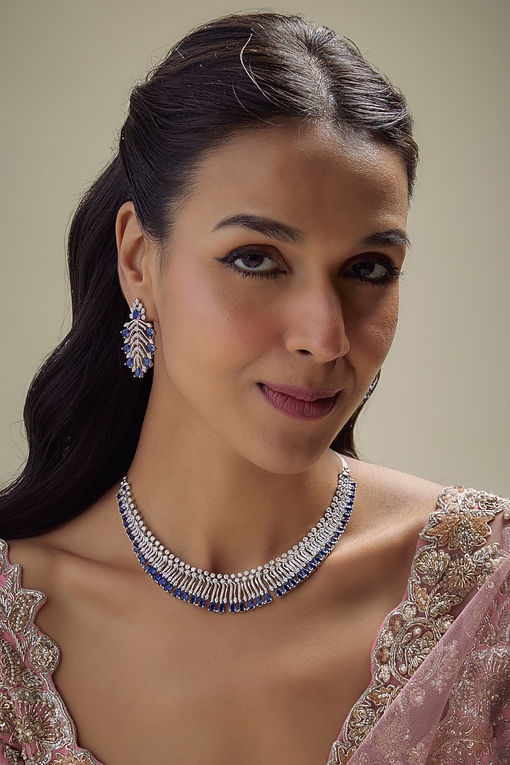 White Finish Blue Stone & Uncut Zircon Choker Necklace Set by Aryah Jewels at Pernia's Pop Up Shop