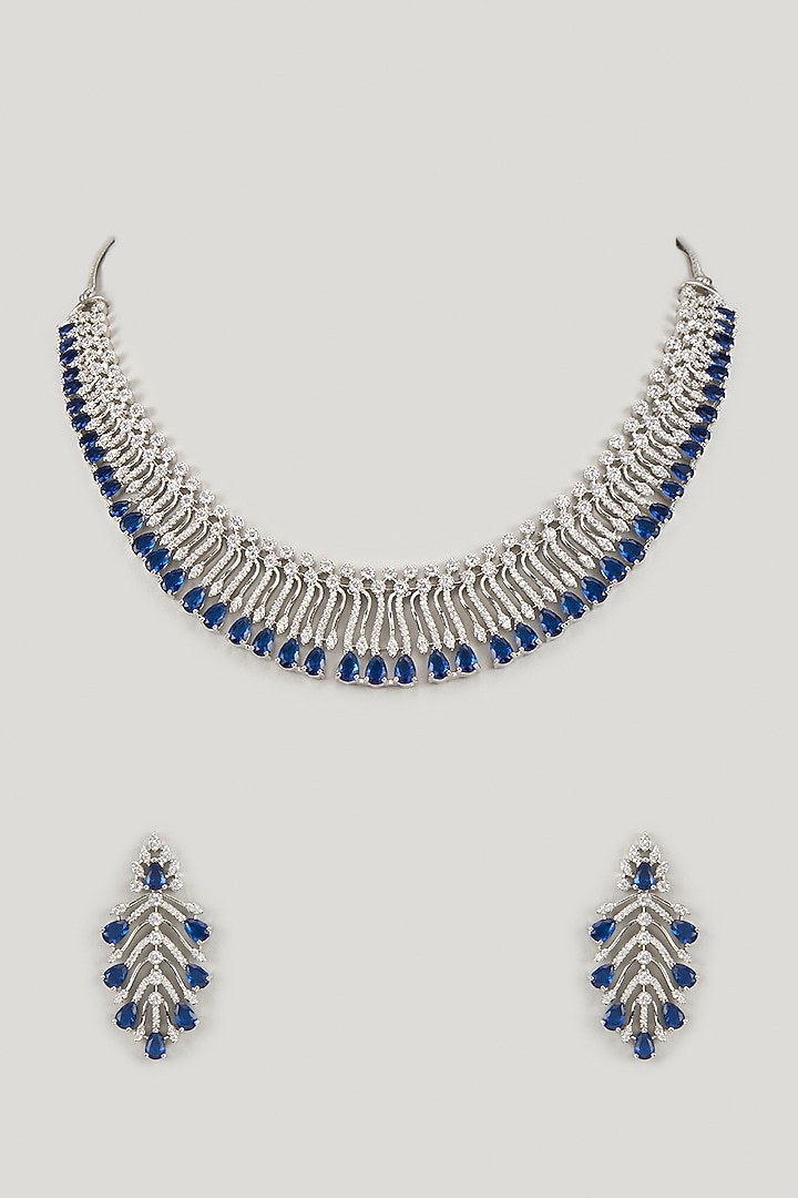 White Finish Blue Stone & Uncut Zircon Choker Necklace Set by Aryah Jewels at Pernia's Pop Up Shop