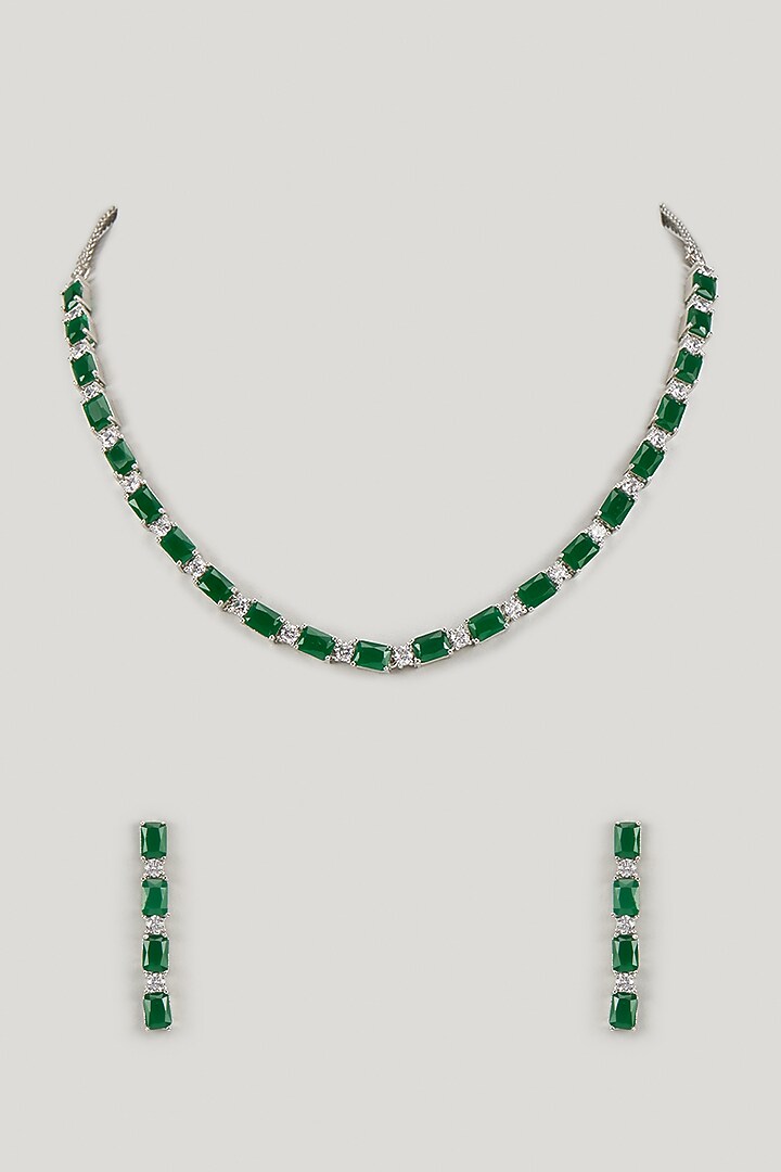 White Finish Green Stone & Uncut Zircon Choker Necklace Set by Aryah Jewels at Pernia's Pop Up Shop