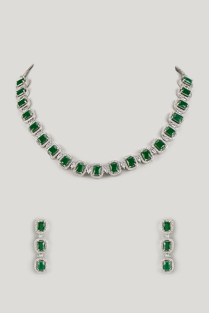 White Finish Green Stone & Uncut Zircon Choker Necklace Set by Aryah Jewels at Pernia's Pop Up Shop