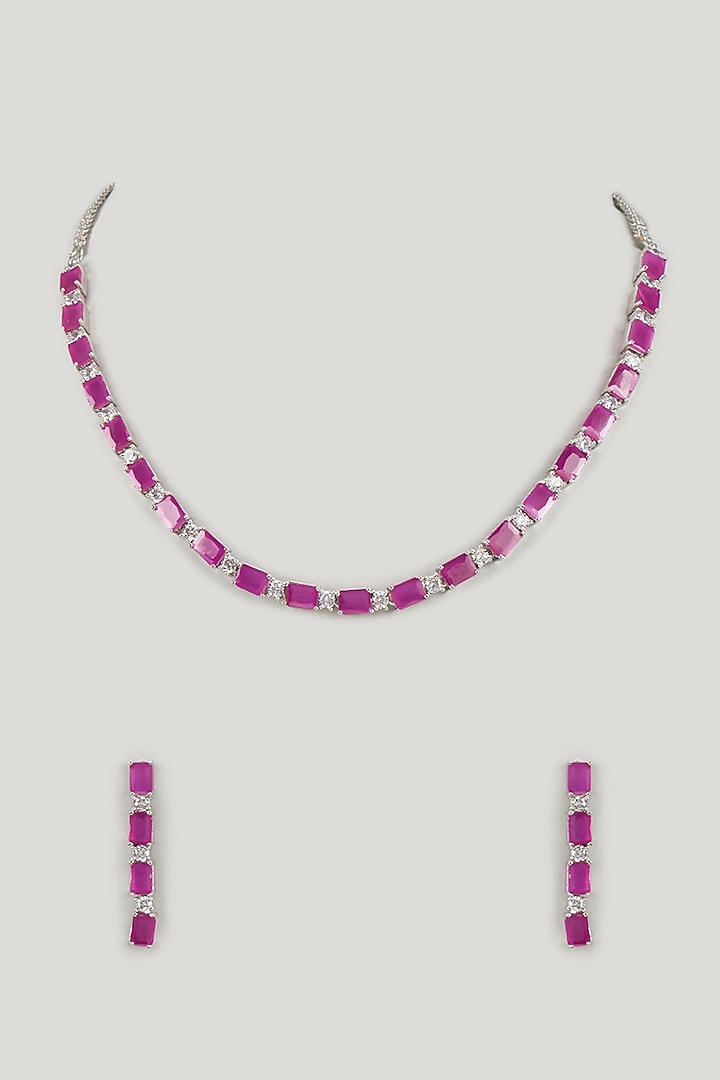 White Finish Ruby Stone & Uncut Zircon Choker Necklace Set by Aryah Jewels at Pernia's Pop Up Shop