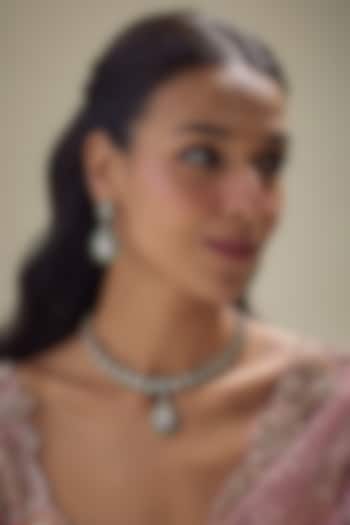 Victorian Finish Emerald Stone & Uncut Zircon Pendant Necklace Set by Aryah Jewels at Pernia's Pop Up Shop