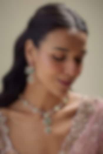 Gold Finish Multi-Colored Stone & Uncut Zircon Pendant Necklace Set by Aryah Jewels at Pernia's Pop Up Shop