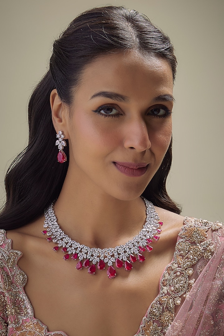 White Finish Ruby Stone & Uncut Zircon Choker Necklace Set by Aryah Jewels at Pernia's Pop Up Shop