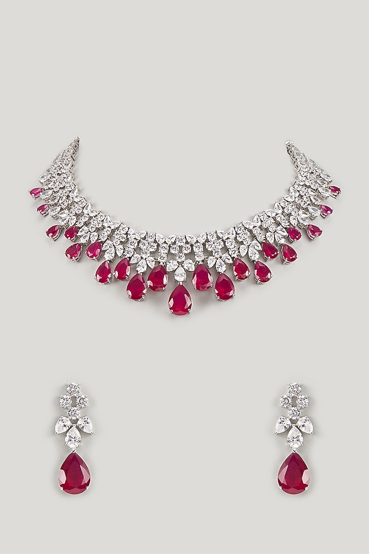 White Finish Ruby Stone & Uncut Zircon Choker Necklace Set by Aryah Jewels at Pernia's Pop Up Shop