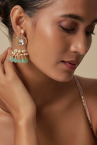Gold Finish Uncut Zircon & Synthetic Stone Dangler Earrings by Aryah Jewels