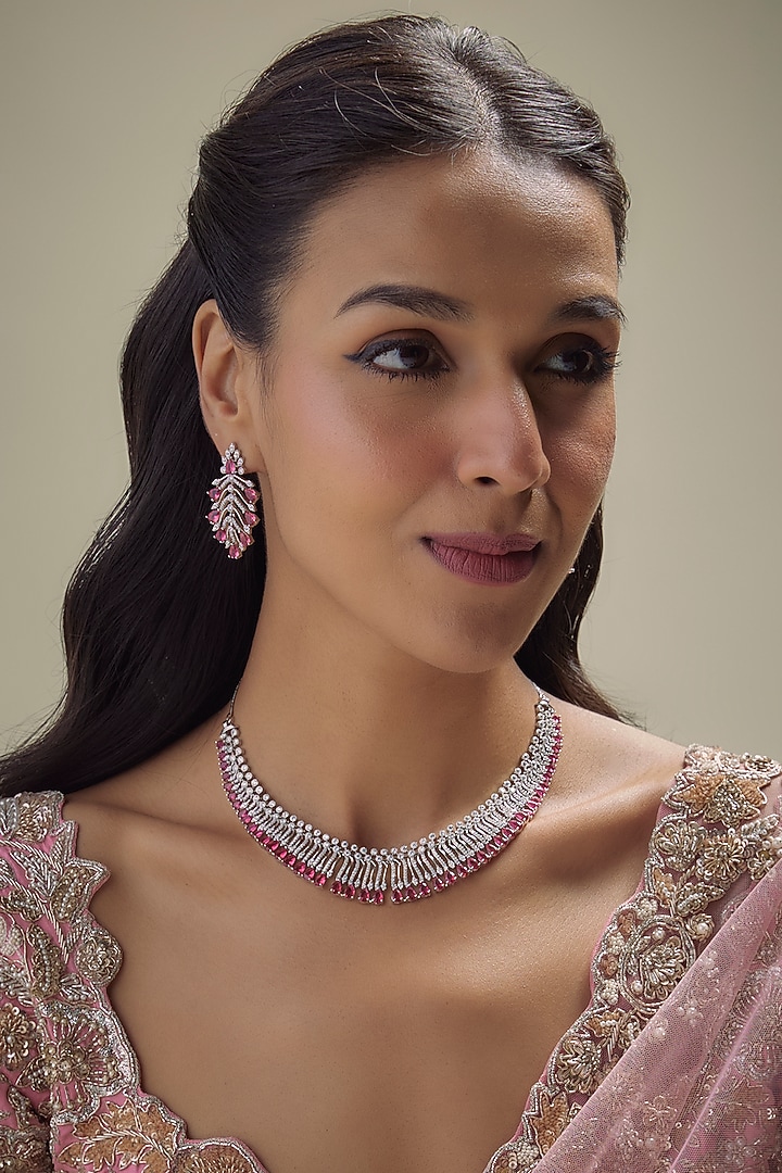 White Finish Ruby Stone & Uncut Zircon Choker Necklace Set by Aryah Jewels at Pernia's Pop Up Shop