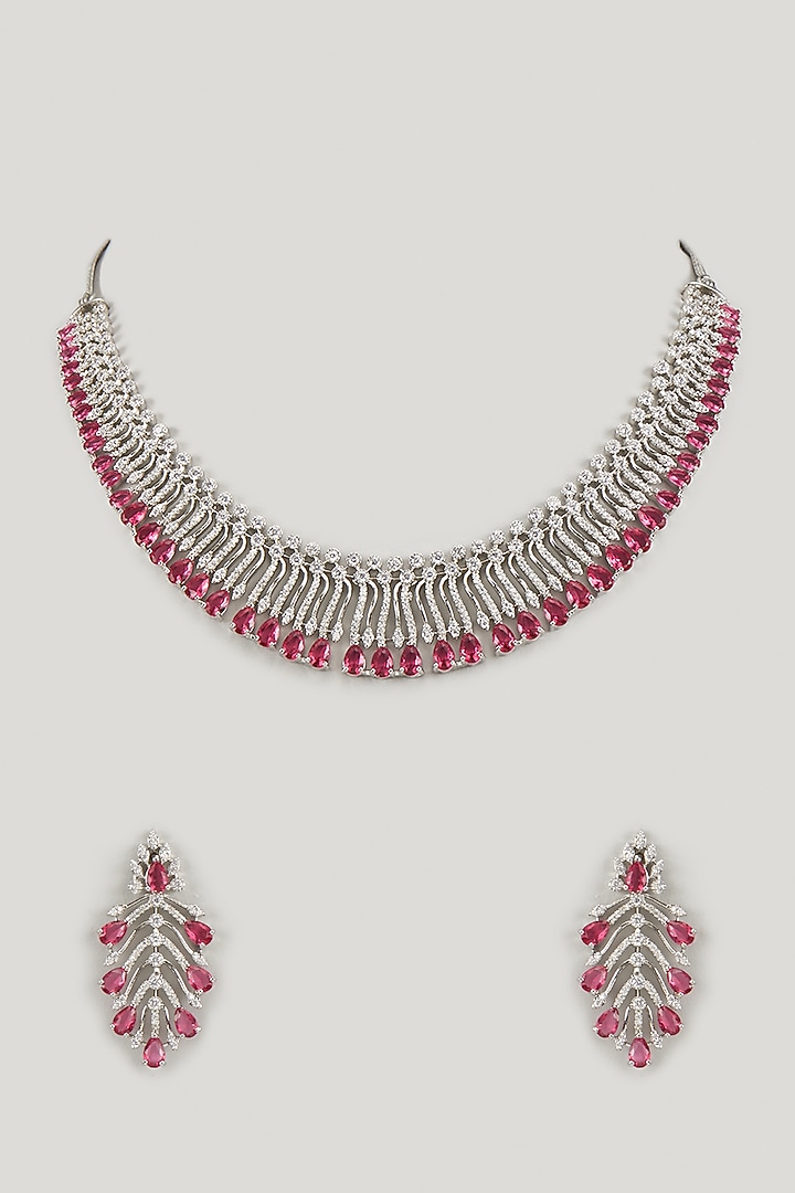 White Finish Ruby Stone & Uncut Zircon Choker Necklace Set by Aryah Jewels at Pernia's Pop Up Shop