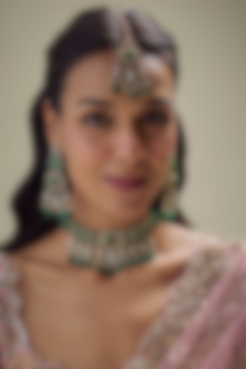 Gold Finish Emerald Stone & Uncut Zircon Choker Necklace Set by Aryah Jewels at Pernia's Pop Up Shop