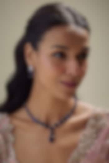 White Finish Synthetic Blue Sapphire Stone Necklace Set by Aryah Jewels at Pernia's Pop Up Shop