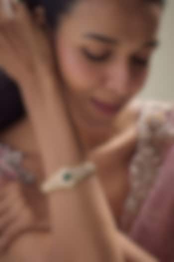 Gold Finish Emerald Stone & Kundan Polki Bracelet by Aryah Jewels at Pernia's Pop Up Shop